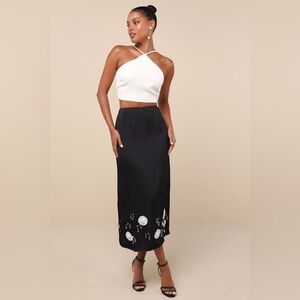 New SISTER JANE Black Skirt Applique Floral Crystal Beaded Small Classy Brand